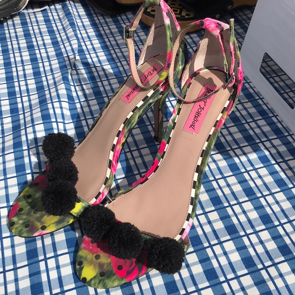 Betsy Johnson stiletto ankle strap sandals.